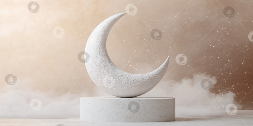 Скачать Минималистская белая керамическая скульптура в виде полумесяца на абстрактном фоне фотосток Ozero