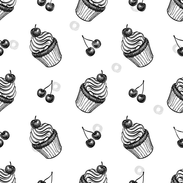 Скачать Кекс с бесшовным рисунком из вишни. фотосток Ozero