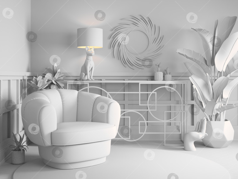 Скачать Роскошный интерьер. 3D-иллюстрация интерьера простой гостиной в стиле модерн в стиле ар-деко фотосток Ozero