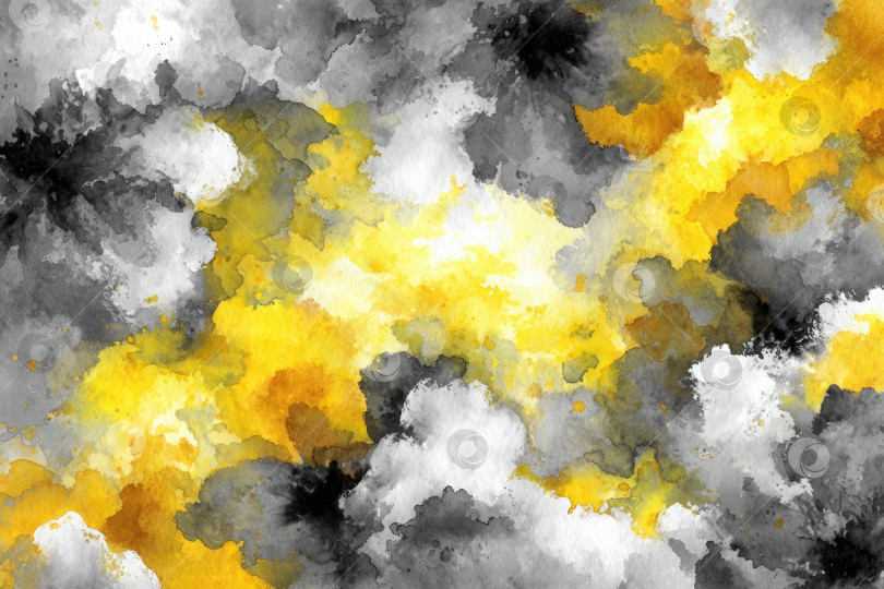 Скачать Абстрактная акварельная иллюстрация с использованием ярких желтых, серых и черных оттенков, плавно переходящих друг в друга, создает динамичный и энергичный визуальный опыт для художественных проектов и креативного дизайна фотосток Ozero