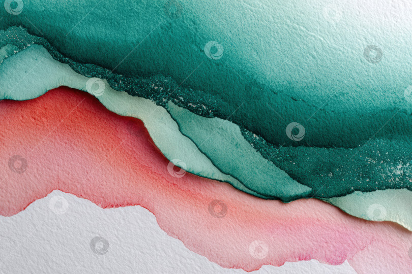 Скачать Абстрактная акварельная иллюстрация с плавными слоями бирюзовых и коралловых оттенков, создающая гармоничное сочетание цветов и текстур, идеально подходит для художественных фонов и дизайнерских проектов. фотосток Ozero