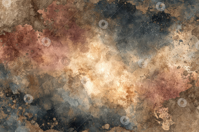 Скачать Абстрактная акварельная иллюстрация, представляющая собой смесь естественных тонов, включая коричневый, синий и кремовый, создает текстурированный фон с мягким, органичным оттенком для художественных дизайнерских проектов. фотосток Ozero
