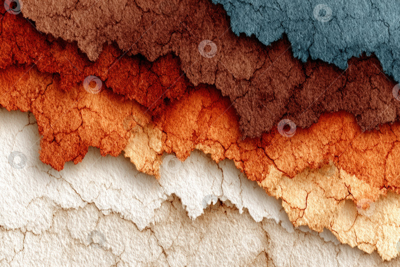 Скачать Текстурированные слои потрескавшейся краски землистых тонов, демонстрирующие богатую палитру коричневых, белых и синих тонов, создают эффектный абстрактный фон для творческих проектов. фотосток Ozero