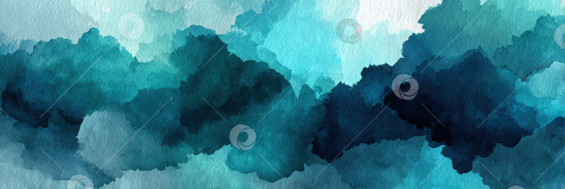 Скачать Абстрактная акварельная иллюстрация, сочетающая бирюзовые и темно-синие оттенки, создает безмятежную и успокаивающую атмосферу благодаря мягким текстурам и плавным формам фотосток Ozero