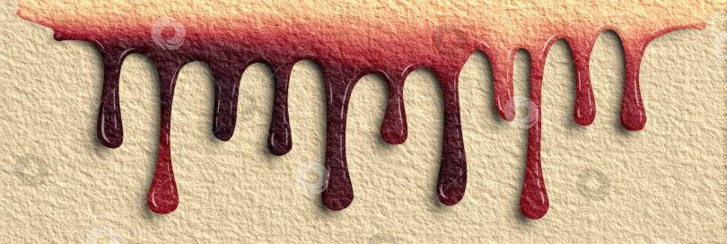 Скачать Абстрактная акварельная иллюстрация с яркими каплями красной и бордовой краски, стекающими каскадом по текстурированному бежевому фону, создает визуально поразительный художественный эффект фотосток Ozero