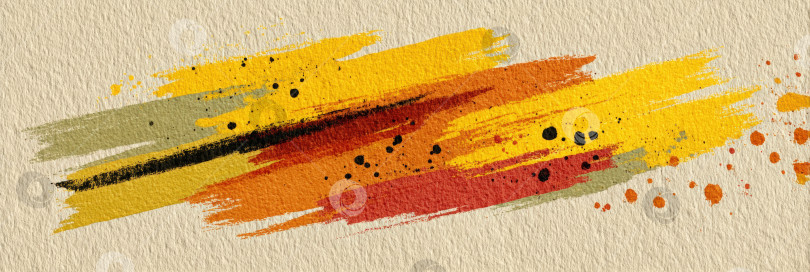 Скачать Красочная абстрактная акварельная иллюстрация с яркими мазками кисти в оттенках желтого, оранжевого, красного, зеленого и черного цветов создает динамичную и художественную визуальную текстуру для творческих проектов фотосток Ozero