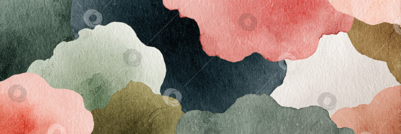 Скачать Абстрактная акварельная иллюстрация с мягкими, гармонично сочетающимися формами в оттенках зеленого, розового и бежевого, создающая гармоничный и художественный фон для творческих проектов. фотосток Ozero