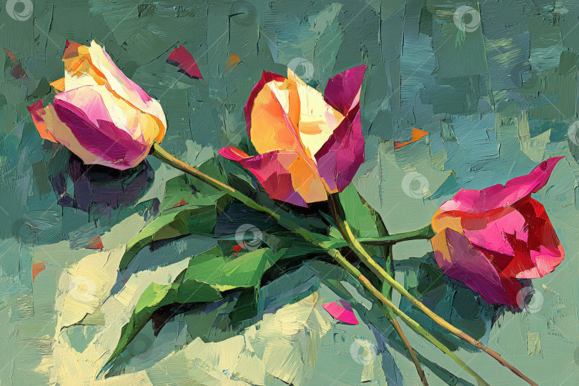 Скачать Красочный букет из розовых и желтых роз, искусно расположенных на текстурированной поверхности, демонстрирует яркие лепестки и сочные зеленые листья в очаровательной цветочной композиции фотосток Ozero