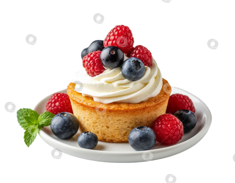 Скачать Бисквитный торт на тарелке на прозрачном фоне. Создано с помощью искусственного интеллекта. фотосток Ozero