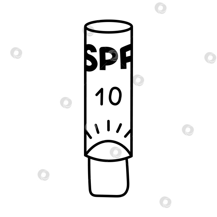 Скачать Очаровательный эскиз губной помады с SPF 10 и значком солнца на этикетке. Простой тюбик косметики для губ, нарисованный от руки для защиты от солнечных лучей. Детский рисунок крема от солнечных ожогов на белом фоне фотосток Ozero