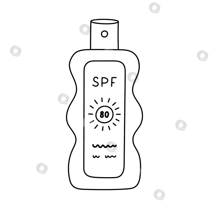 Скачать Прекрасный спрей-крем для загара с SPF 80. Простой рисунок от руки с изображением солнцезащитного лосьона от солнечных ожогов. Защитное косметическое средство для лета и отпуска, выделенное на белом фоне фотосток Ozero