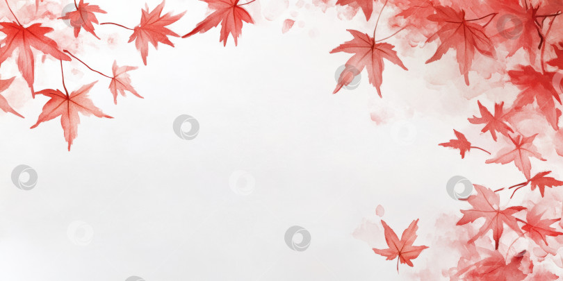 Скачать Элегантная рамка из осенних листьев в нежно-красном акварельном стиле на белом фоне фотосток Ozero