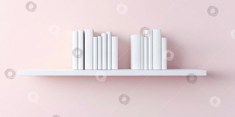 Скачать Минималистичная белая полка-витрина на фоне бледно-розовой стены для современного дизайна интерьера фотосток Ozero