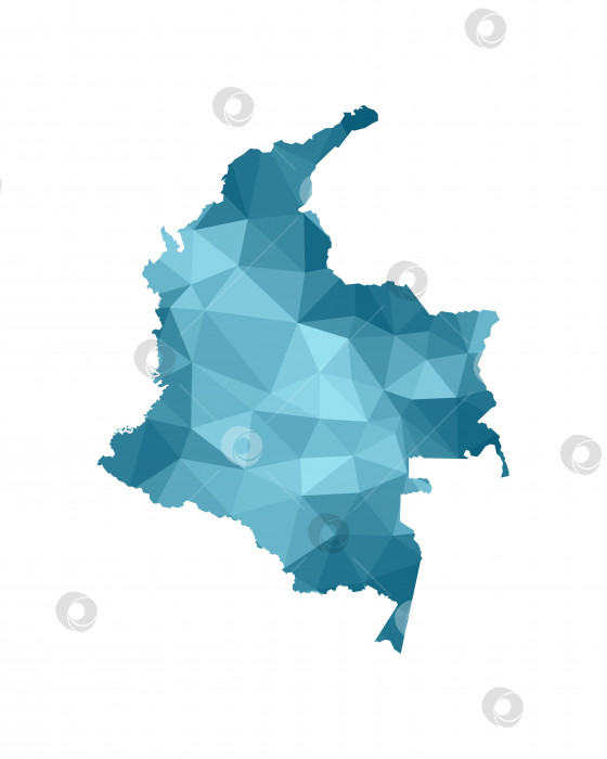 Скачать Векторный значок изолированной иллюстрации с упрощенным синим силуэтом карты Колумбии. Многоугольный геометрический стиль, треугольные формы. Белый фон фотосток Ozero