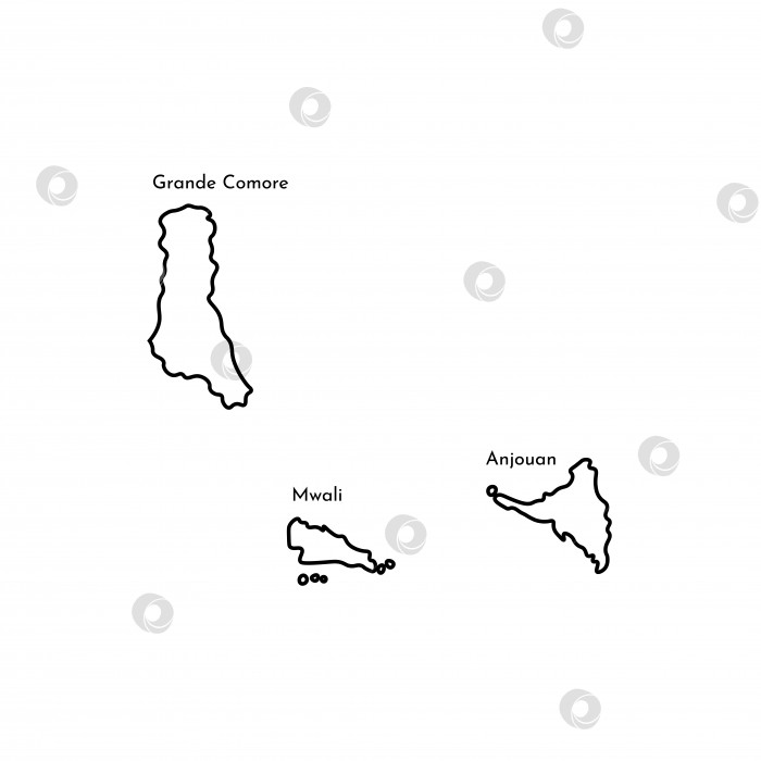 Скачать Векторный изолированный значок упрощенной иллюстрации с черным контурным силуэтом карты Коморских островов. Белый фон фотосток Ozero