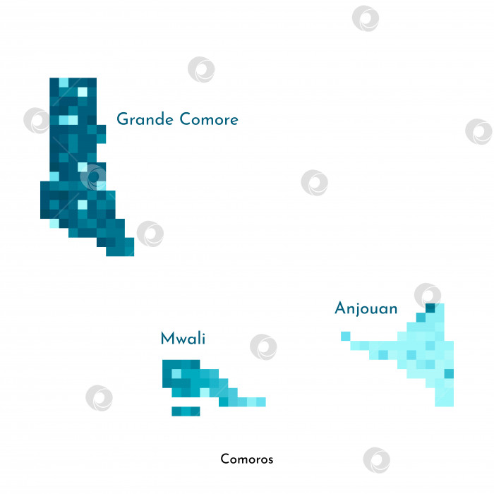 Скачать Векторная изолированная геометрическая иллюстрация с упрощенным льдисто-голубым силуэтом карты Коморских островов. Стиль пиксельной графики для шаблона NFT. Точечный логотип с градиентной текстурой для дизайна на белом фоне фотосток Ozero