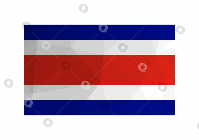 Скачать Векторная иллюстрация. Официальный флаг Коста-Рики. Национальный флаг с синими, красными, белыми полосами. Креативный дизайн в стиле low poly с треугольными формами фотосток Ozero