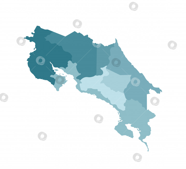 Скачать Векторная изолированная иллюстрация упрощенной административной карты Коста-Рики. Границы провинций (регионов). Красочные силуэты синего цвета цвета хаки фотосток Ozero