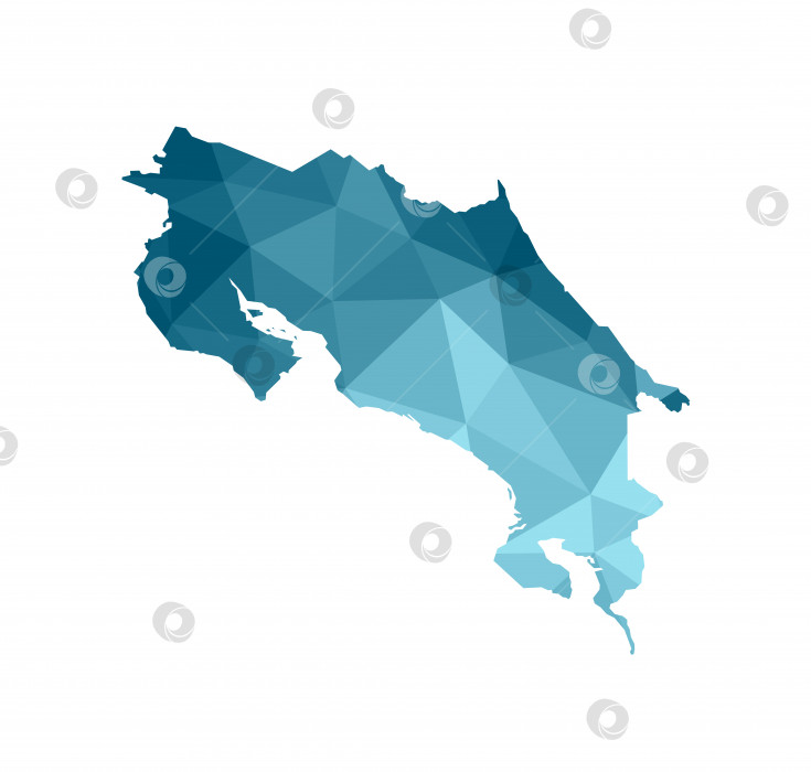Скачать Векторный значок изолированной иллюстрации с упрощенным синим силуэтом карты Коста-Рики. Многоугольный геометрический стиль, треугольные формы. Белый фон фотосток Ozero