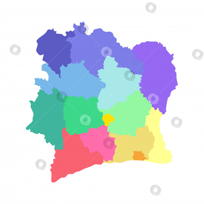 Скачать Векторная изолированная иллюстрация упрощенной административной карты Берега Слоновой Кости (Кот-д'Ивуар) фотосток Ozero