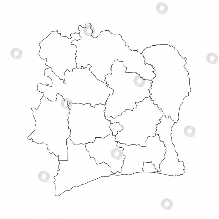 Скачать Векторная изолированная иллюстрация упрощенной административной карты Берега Слоновой Кости (Кот-д'Ивуар). Границы округов фотосток Ozero