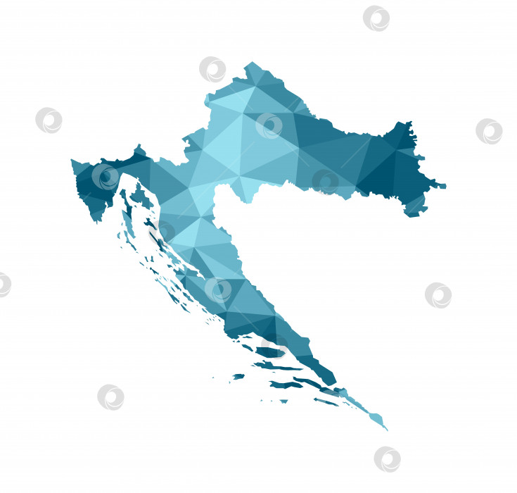 Скачать Векторный значок изолированной иллюстрации с упрощенным синим силуэтом карты Хорватии. Многоугольный геометрический стиль, треугольные формы. Белый фон фотосток Ozero
