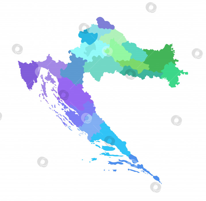 Скачать Векторная изолированная иллюстрация упрощенной административной карты Хорватии. Границы регионов. Разноцветные силуэты фотосток Ozero