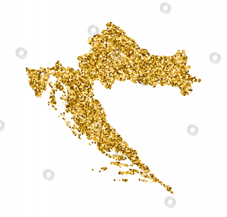 Скачать Векторная изолированная иллюстрация с упрощенной картой Хорватии. Украшен блестящей текстурой золотого глиттера. Оформление поздравительной открытки к рождественским и новогодним праздникам фотосток Ozero