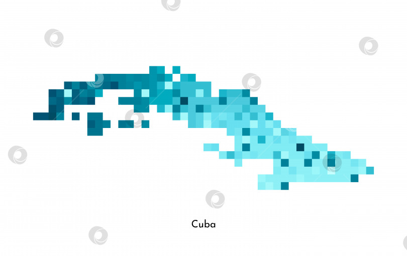 Скачать Векторная изолированная геометрическая иллюстрация с упрощенным льдисто-голубым силуэтом карты Кубы. Стиль пиксельной графики для шаблона NFT. Точечный логотип с градиентной текстурой для дизайна на белом фоне фотосток Ozero