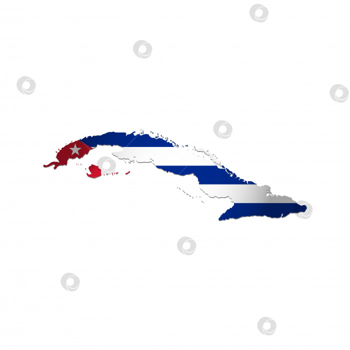 Скачать Иллюстрация с кубинским национальным флагом и упрощенной формой карты Кубы (jpg). Объемная тень на карте фотосток Ozero