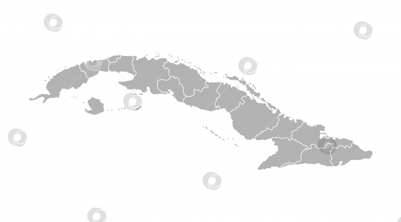 Скачать Векторная изолированная иллюстрация упрощенной административной карты Кубы. Границы провинций (регионов). Серые силуэты. Белый контур фотосток Ozero