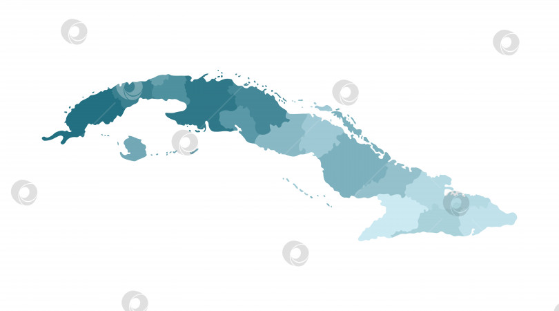 Скачать Векторная изолированная иллюстрация упрощенной административной карты Кубы. Границы провинций (регионов). Красочные силуэты синего цвета цвета хаки фотосток Ozero