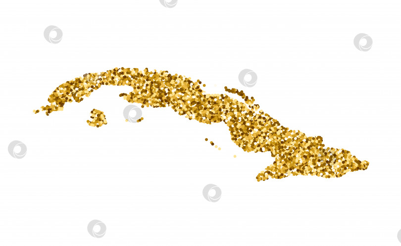 Скачать Векторная изолированная иллюстрация с упрощенной картой Кубы. Украшен блестящей текстурой золотого глиттера. Оформление поздравительной открытки к рождественским и новогодним праздникам фотосток Ozero