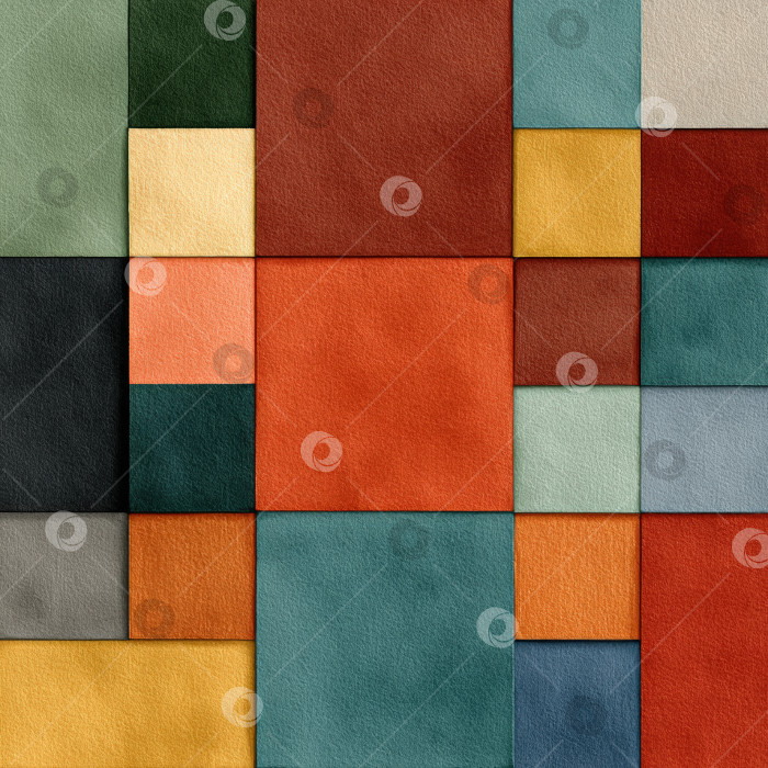 Скачать Яркие абстрактные акварельные квадраты различных оттенков, создающие яркую и текстурированную композицию, идеально подходят для создания фона или художественных дизайнерских проектов с пространством для копирования фотосток Ozero