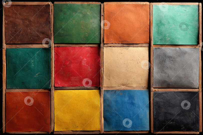 Скачать Яркие образцы кожи, расположенные в виде сетки и демонстрирующие различные текстуры и оттенки, идеально подходят для дизайнерских проектов и творческих применений в моде и декоре интерьера. фотосток Ozero