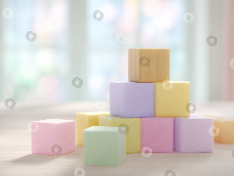 Скачать Детские деревянные игрушки и конструкторы пастельных тонов для игр и обучения фотосток Ozero