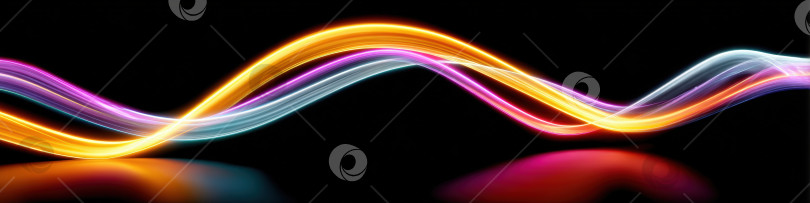 Скачать Красочные световые дорожки ярких оттенков оранжевого, розового и синего создают динамичные волны на темном фоне, демонстрируя энергию и движение в захватывающем визуальном оформлении фотосток Ozero