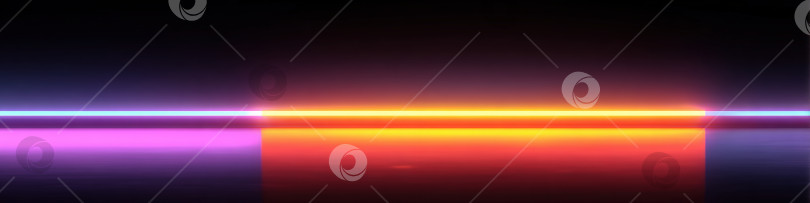 Скачать Абстрактная цифровая иллюстрация с яркими полосами неонового света фиолетового, синего и оранжевого цветов на темном фоне, создающая завораживающий визуальный эффект с отражениями фотосток Ozero