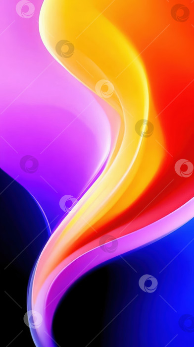 Скачать Яркий абстрактный волновой дизайн с плавными градиентами фиолетового, оранжевого, желтого и синего цветов создает динамичный визуальный поток и энергичную атмосферу для творческих проектов. фотосток Ozero