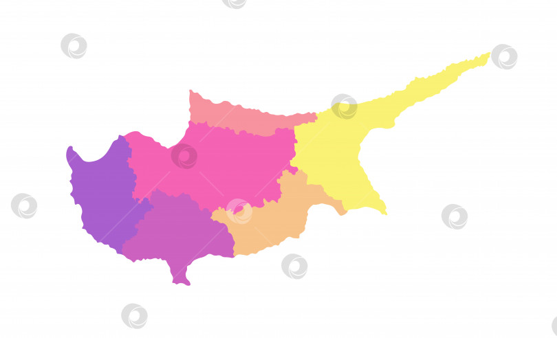 Скачать Векторная изолированная иллюстрация упрощенной административной карты Кипра. Границы районов (областей). Разноцветные силуэты фотосток Ozero