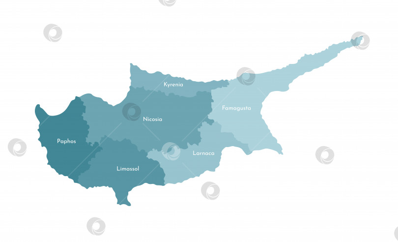 Скачать Векторная изолированная иллюстрация упрощенной административной карты Кипра. Границы и названия районов (областей). Красочные силуэты синего цвета цвета хаки фотосток Ozero