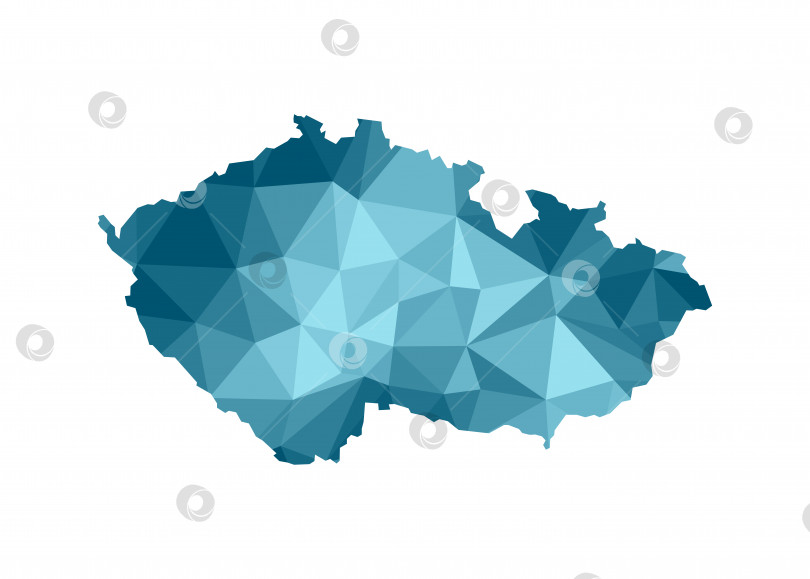 Скачать Векторный значок изолированной иллюстрации с упрощенным синим силуэтом карты Чешской Республики. Многоугольный геометрический стиль, треугольные формы. Белый фон. фотосток Ozero
