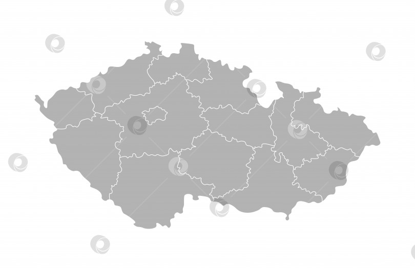 Скачать Векторная изолированная иллюстрация упрощенной административной карты Чешской Республики. Границы регионов. Серые силуэты фотосток Ozero