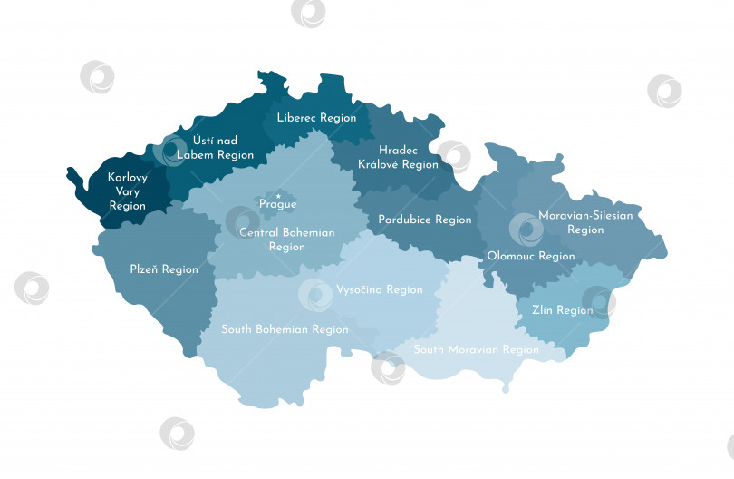 Скачать Векторная изолированная иллюстрация упрощенной административной карты Чешской Республики. Границы и названия регионов. фотосток Ozero