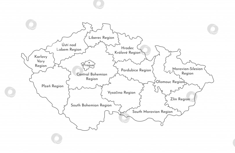 Скачать Векторная изолированная иллюстрация упрощенной административной карты Чешской Республики. Черные силуэты линий фотосток Ozero