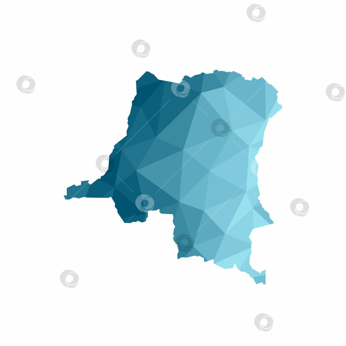 Скачать Векторный изолированный значок иллюстрации с упрощенным синим силуэтом карты Демократической Республики Конго. Многоугольный геометрический стиль, треугольные формы. Белый фон фотосток Ozero