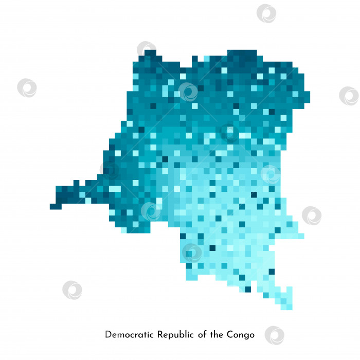 Скачать Векторная изолированная геометрическая иллюстрация с упрощенным льдисто-голубым силуэтом карты Демократической Республики Конго. Стиль пиксельной графики для шаблона NFT. Точечный логотип с градиентной текстурой на белом фоне фотосток Ozero