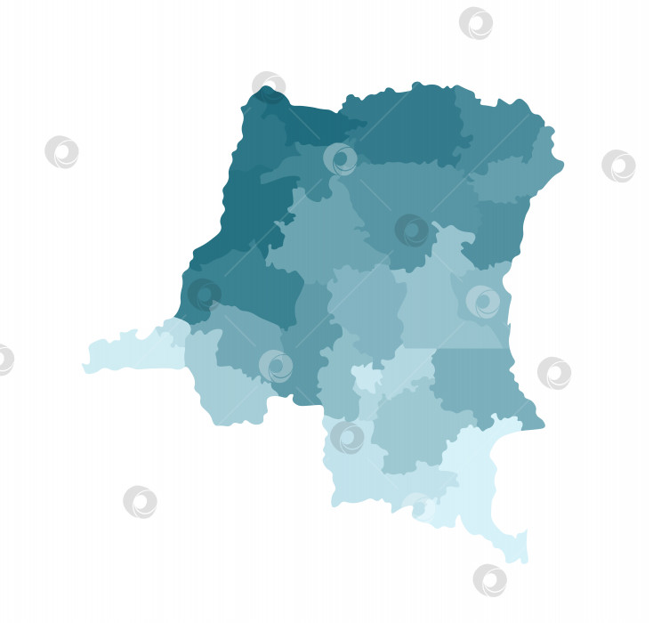 Скачать Векторная изолированная иллюстрация упрощенной административной карты Демократической Республики Конго. Границы провинций (регионов). Красочные силуэты синего цвета цвета хаки фотосток Ozero