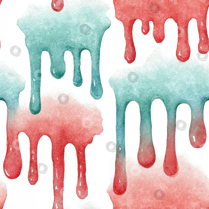 Скачать Бесшовный акварельный узор с яркими каплями красной и бирюзовой краски на текстурированном фоне идеально подходит для творческих проектов и художественного оформления фотосток Ozero