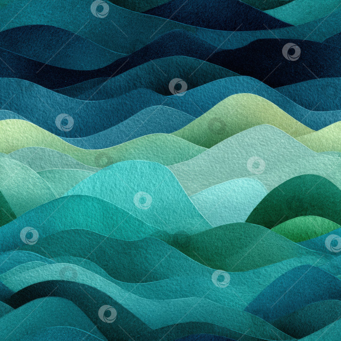 Скачать Бесшовный узор с плавными волнами различных оттенков синего и зеленого создает спокойный и гармоничный дизайн, подходящий для фона и текстиля. фотосток Ozero